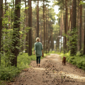 Annely ja Della jalutavad metsastuudio poole