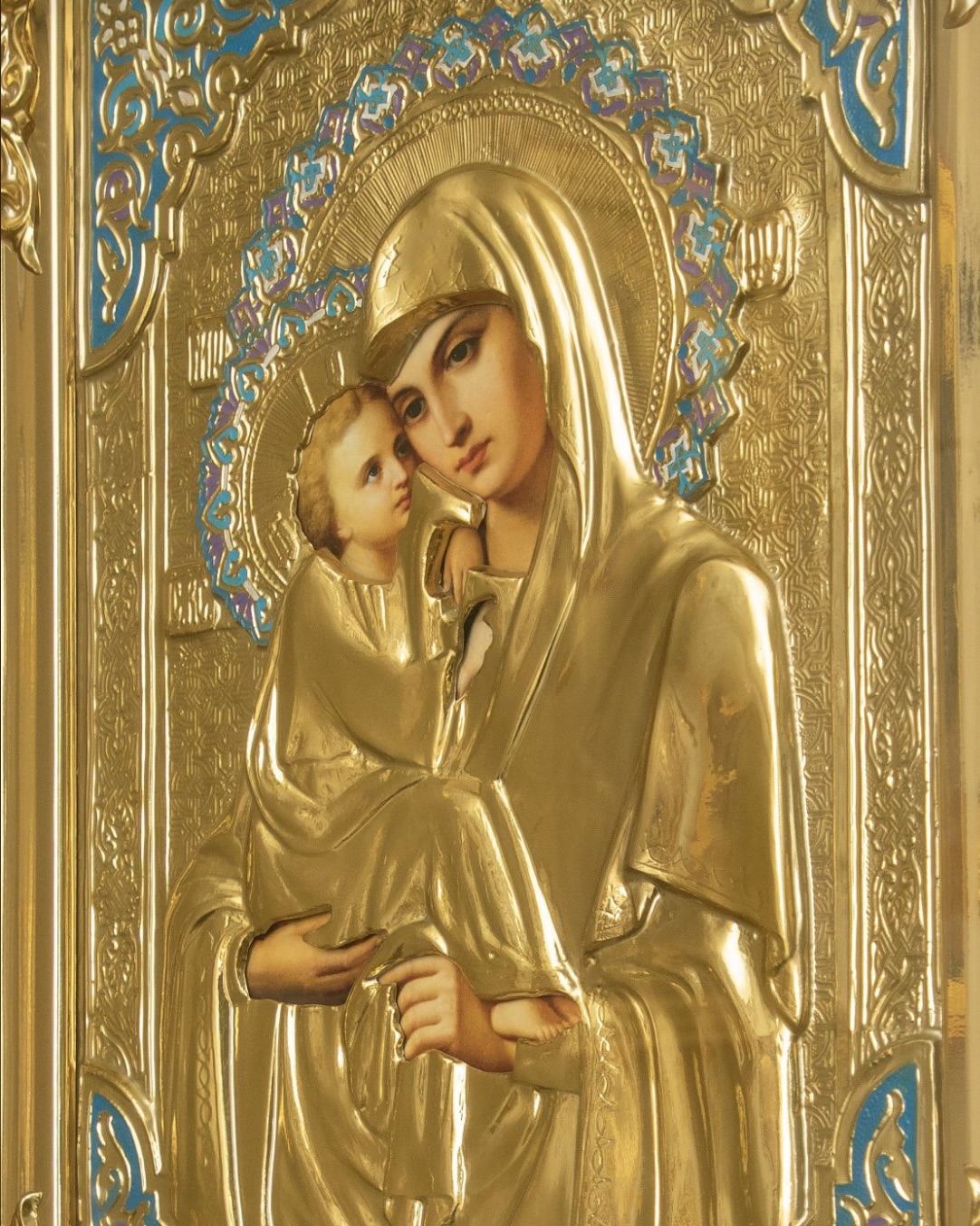 detail ikoonist Madonna lapsega, kuldne